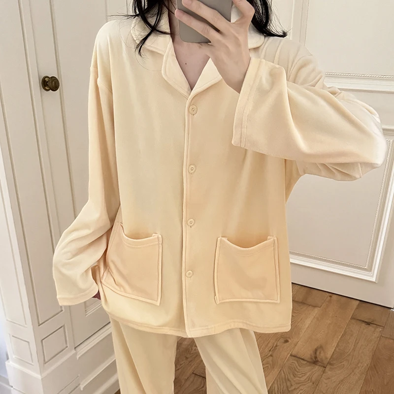 

Комплекты пижам женские облегающие из бархата с розово-золотыми деталями, с круглым вырезом, длиной до щиколотки, мягкая домашняя одежда класса люкс для осенних особых случаев, унисекс