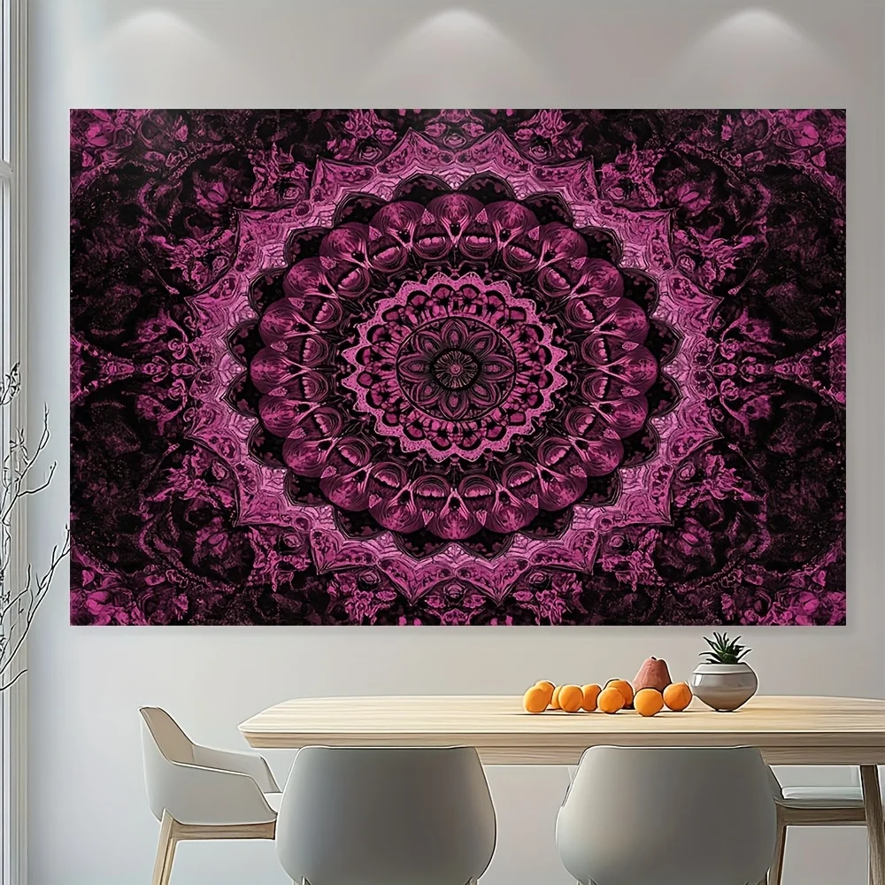 tapestry[Bohemian Tapestry] 1pc Polyester Black Bohemian Pink Mandala Tapestry | Wall Hanging for Home & Garden, Versatile All-