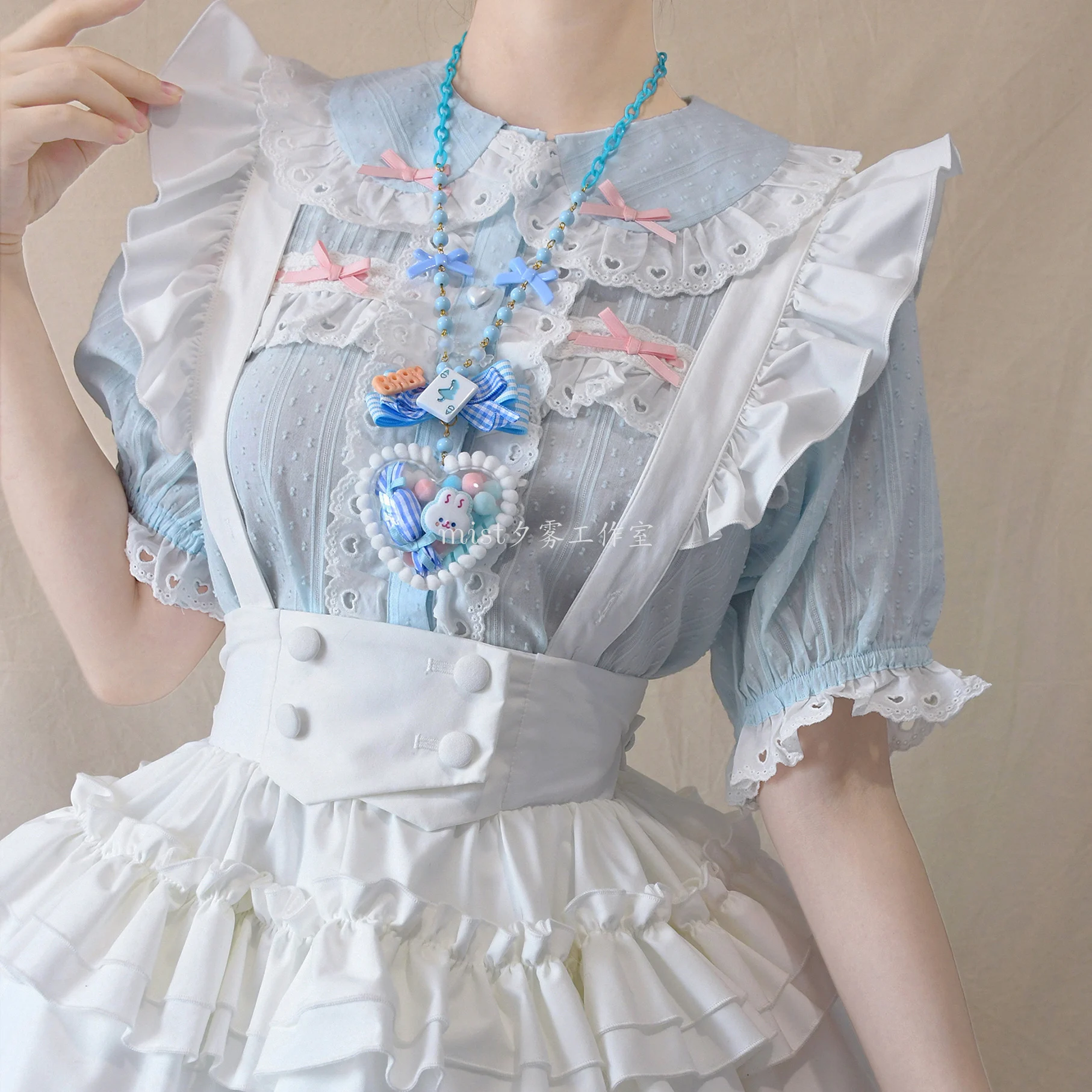

SOIOMES Sweet Department of Cotton Lolita Inside Short-sleeved Lace Doll Collar Cute Antique Lolita Shirt