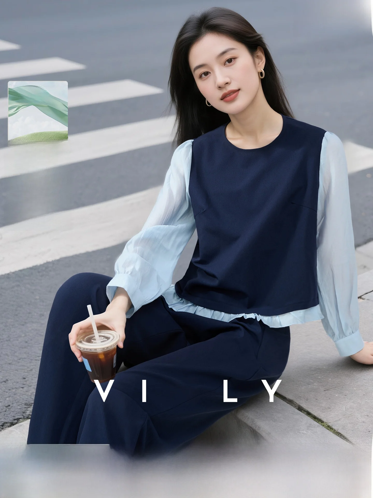 

Fashionable Women's Two-Piece Set Wide Leg Pants Long Sleeve round Neck Polyester Fiber Autumn Winter Ensemble Casual Chic