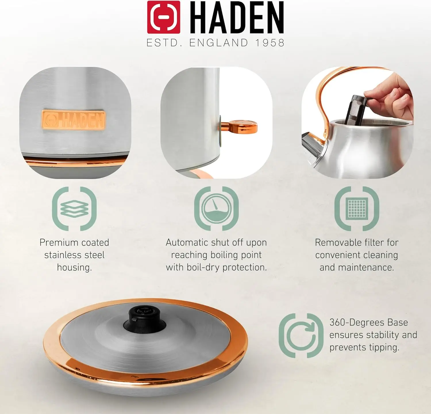 Bollitore elettrico Heritage da 1,7 litri in acciaio inossidabile con caffettiera a goccia da 12 tazze, macchina da caffè con spegnimento automatico, Ste