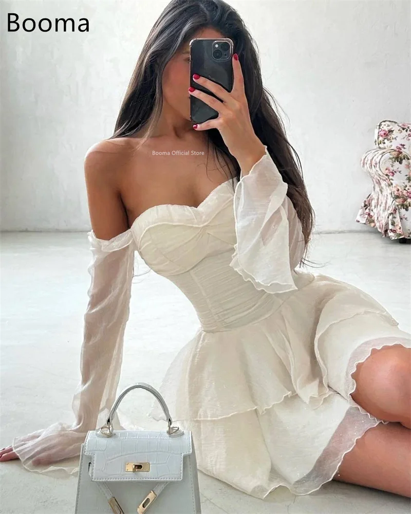 Booma linha a vestidos de noite curtos vestidos formais para mulheres plissado fora do ombro elegante vestidos de baile feitos sob encomenda 2025