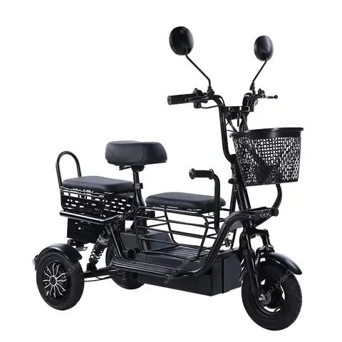 조립 완료된 500W 접이식 노인용 도난 방지 미니 전기 삼륜 스쿠터 8 접이식 3인승 전기 삼륜차 성인 노인 어린이 픽업 바구니 포함 리튬 배터리 탈착식 강력한 이동 스쿠터