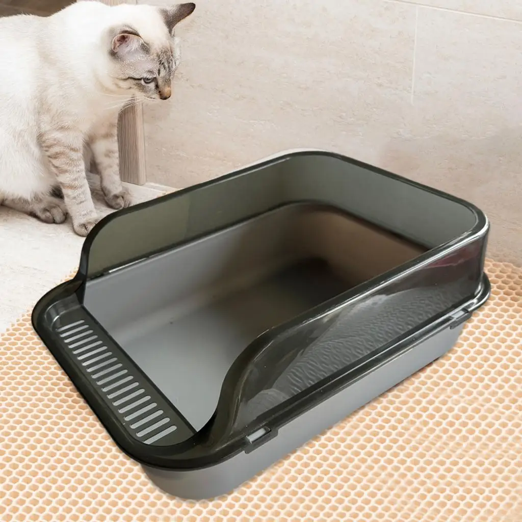 Cacerola para gatitos, caja de arena para gatos, orinal antisalpicaduras para gatos, inodoro con bandeja de arena semicerrada de lado alto para gatos