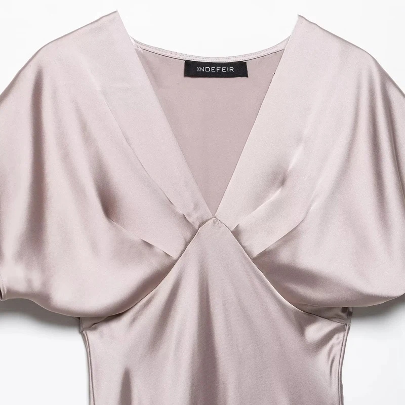 HXAO Women's Satin Long Dresses 2025 Spring Summer Elegant Party Evening Midi Dresses Vintage Blue Khaki Black Dresses Vestidos