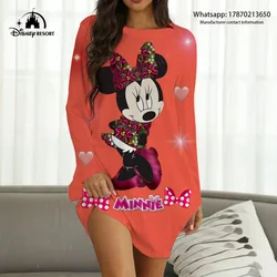 2024 New Women's Casual and Comfortable Pullover Long Sleeve Home Dress Mickey Cartoon Pattern 3D Print Home Dress