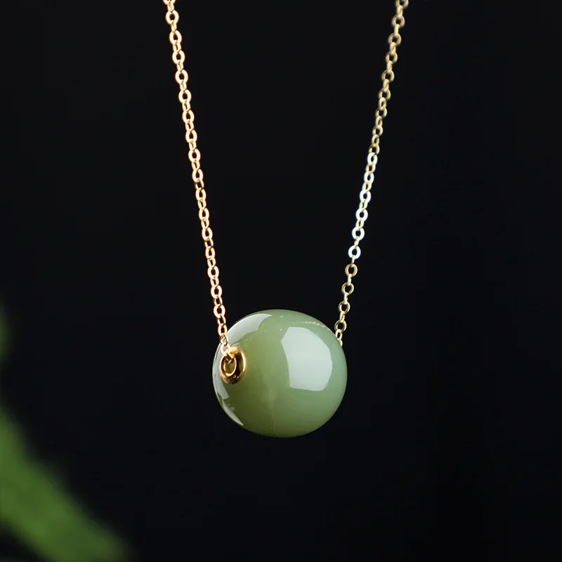 Certified Natural Hetian Jade Vintage Chinese Style Silver Gold Plated Inlaid Jade Pendant Clear Water Material Green Jade Lucky