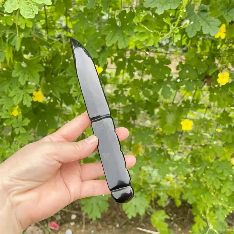 سكين سبج أسود طبيعي D agger نحت تمثال حلية فنغ شوي ديكور المنزل حجر هدية عيد 1 قطعة