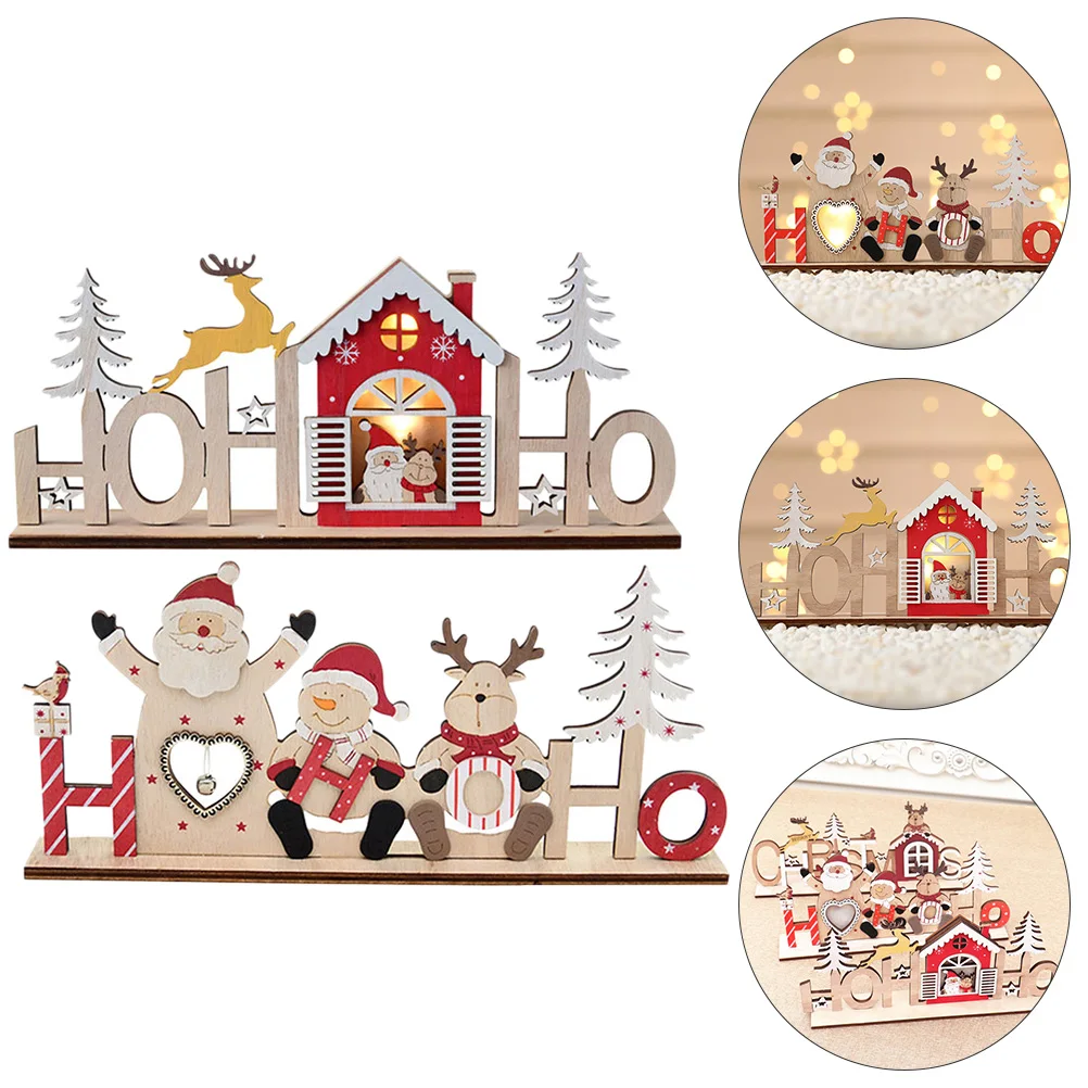 

1Set Christmas Luminous Hollow Wooden Desktop Adornments Assorted Colors Christmas Supplies Decorative Photo Props