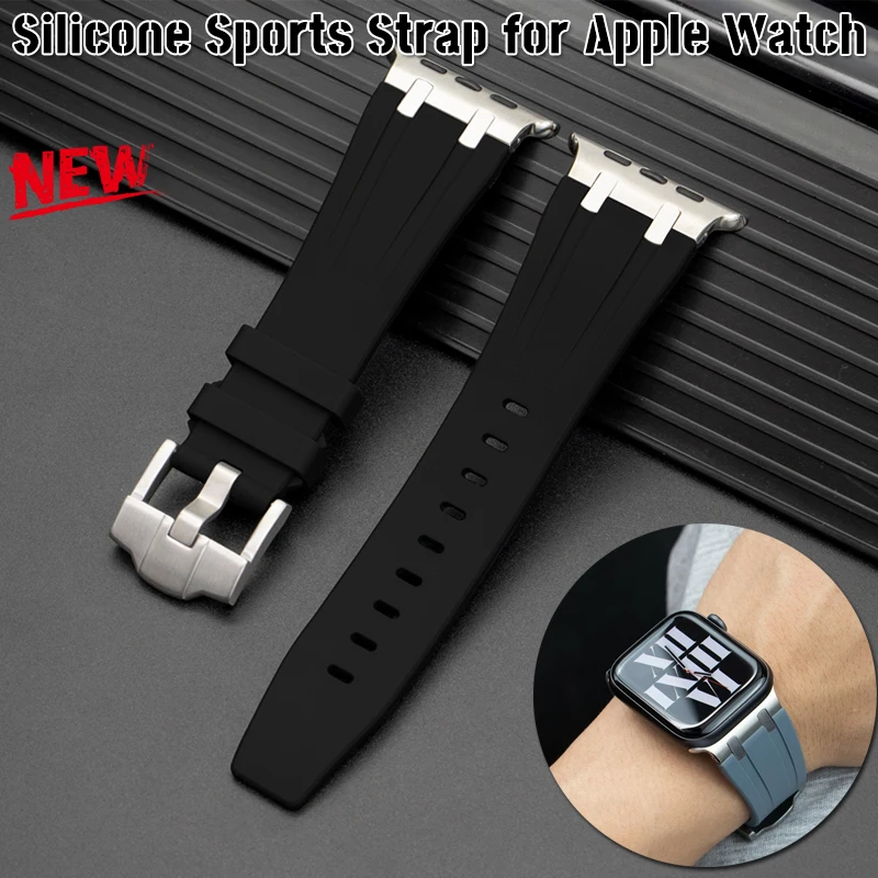 Silicone Strap for Apple Watch Band Ultra 49mm 41mm 40mm 45mm 44mm 42mm 38mm Rubber Sports Band For IWatch Series 8 7 6 54 SE 32