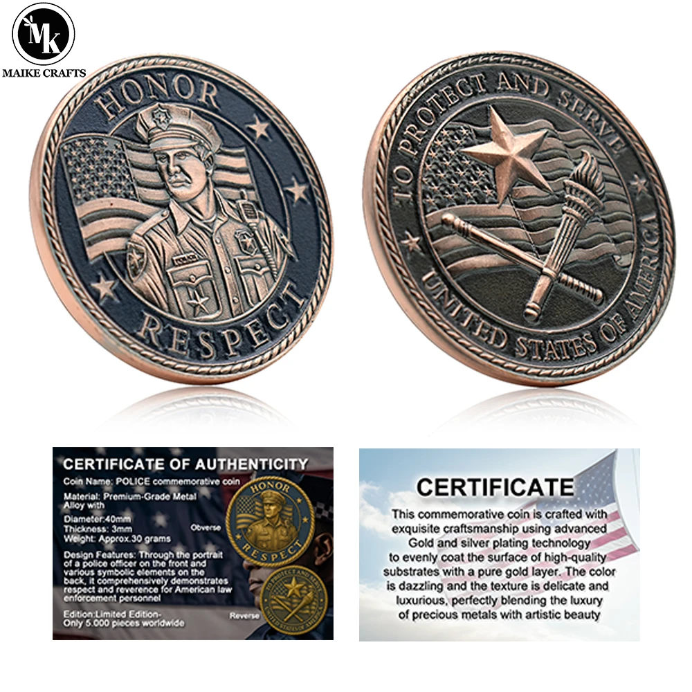 

American Police Commemorative Coin Zinc Alloy Metal Medal with Certificate Collectible Gift