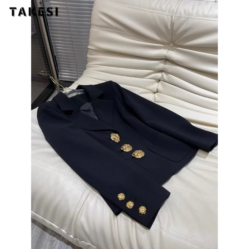 Women Office Lady Style Solid Color Notched Collar Loose Coat 2023 Autumn Winter Vintage Long Sleeve Casual Tailored Coat