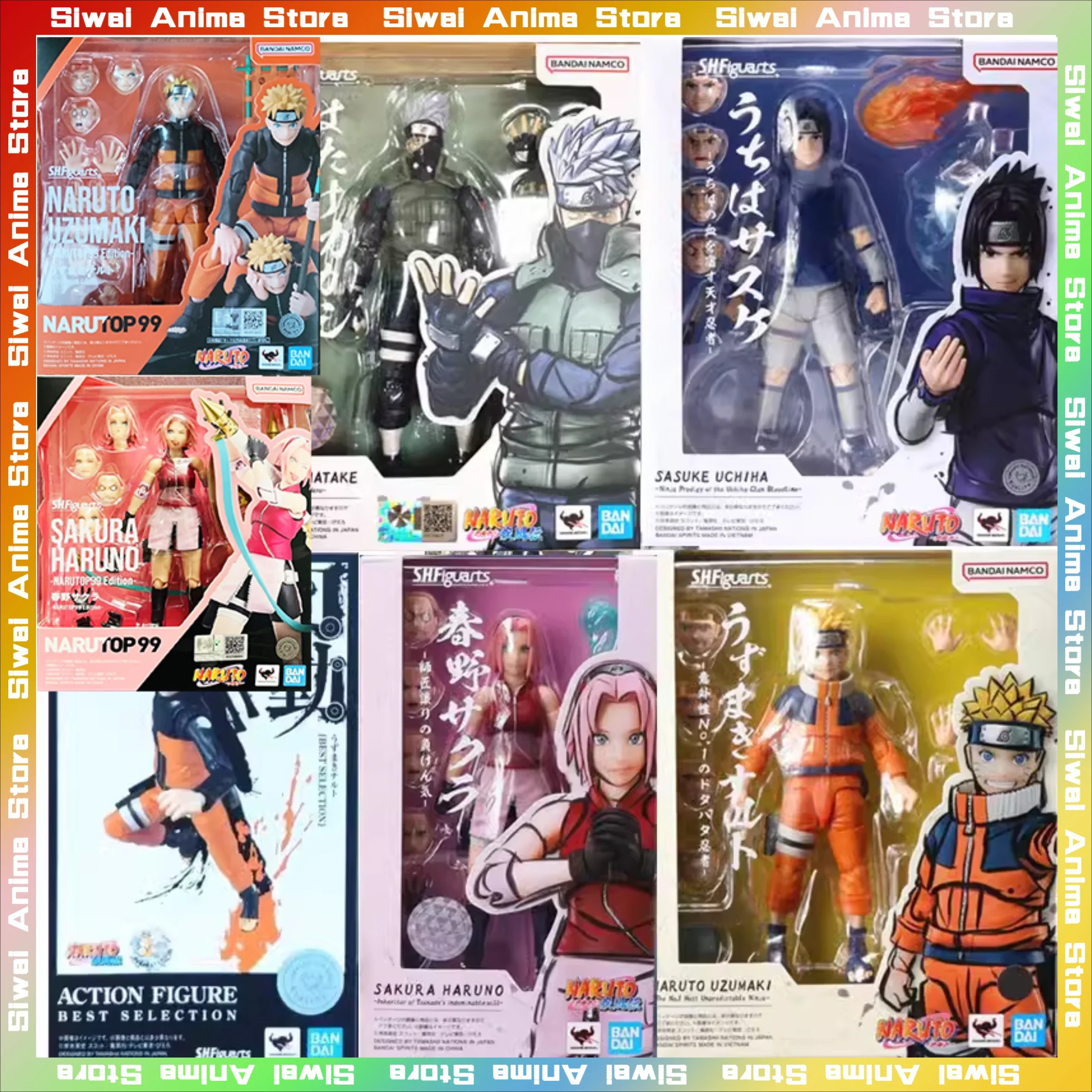 

Naruto Original BANDAI S.H.Figuarts Naruto Sasuke Itachi Sakura Kakashi Full Set Anime Action Figures Collection Model Toy Gift