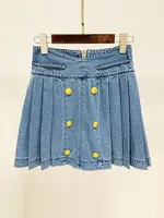HIGH STREET Newest 2026 Designer Fashion Skirt Women's Lion Buttons Pleated Denim Skirt