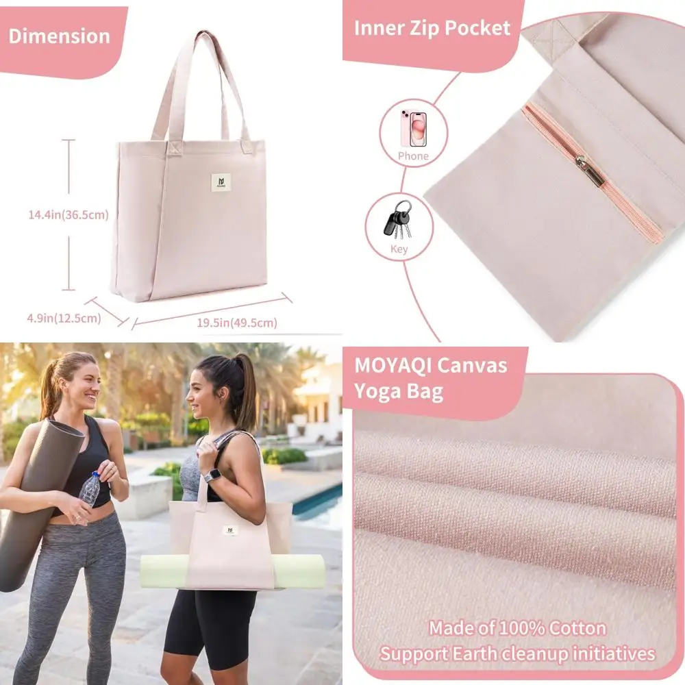 

Холщовая сумка-тоут с карманом для коврика для йоги для офиса, тренировок, путешествий, пляжа и спортзала