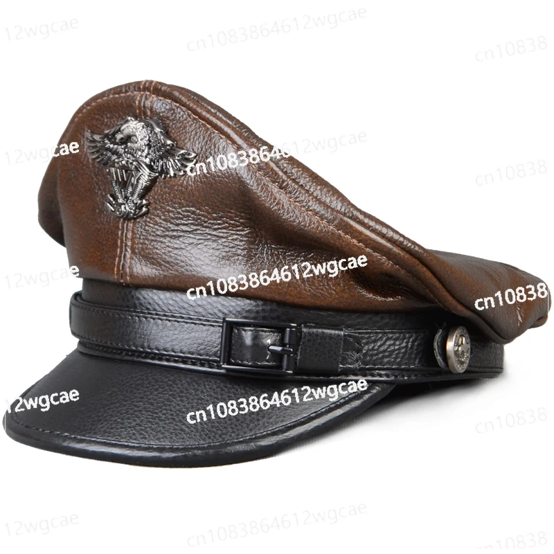 

Retro Motorcycle Riding Hat Men Autumn and Winter in The Elderly Captain Hat Cowhide Beret