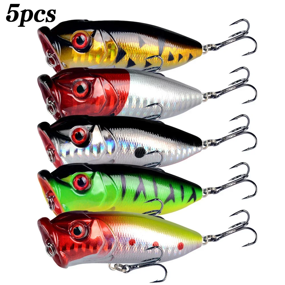 5Pcs Popper Fishing Lures 3d Eyes Bait Topwater Crankbait Wobblers Fishing Tackle