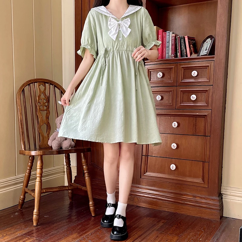 Mori girl solid vestidos New summer fashion short sleeve mini kawaii dress