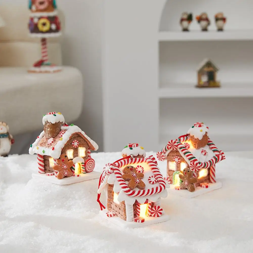 Gingerbread House Tree Topper Light Up Mini Gingerbread House Ornaments Soft Clay Fairy Tale Candy House For Christmas Tree