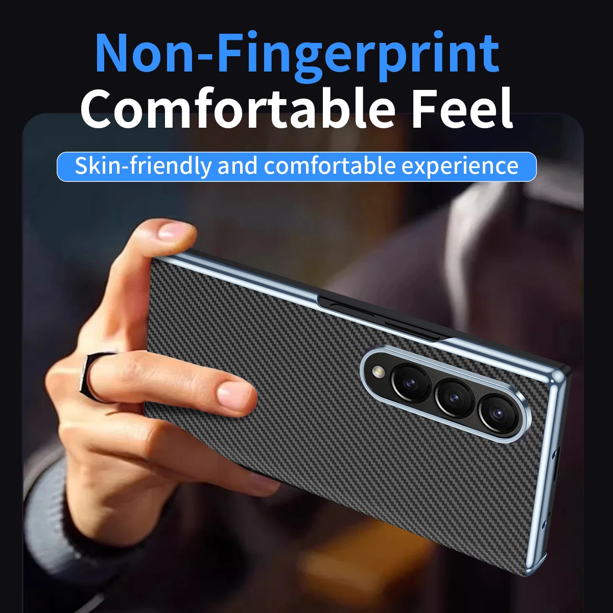 For Samsung Galaxy Z Fold 4 Case Plating Imitation Carbon Fiber Pattern Hinge Folding Shockproof Plastic Hard Cover Accessories