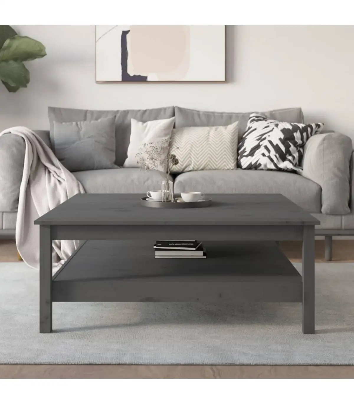 100x100x40 cm gray pine solid wood coffee table