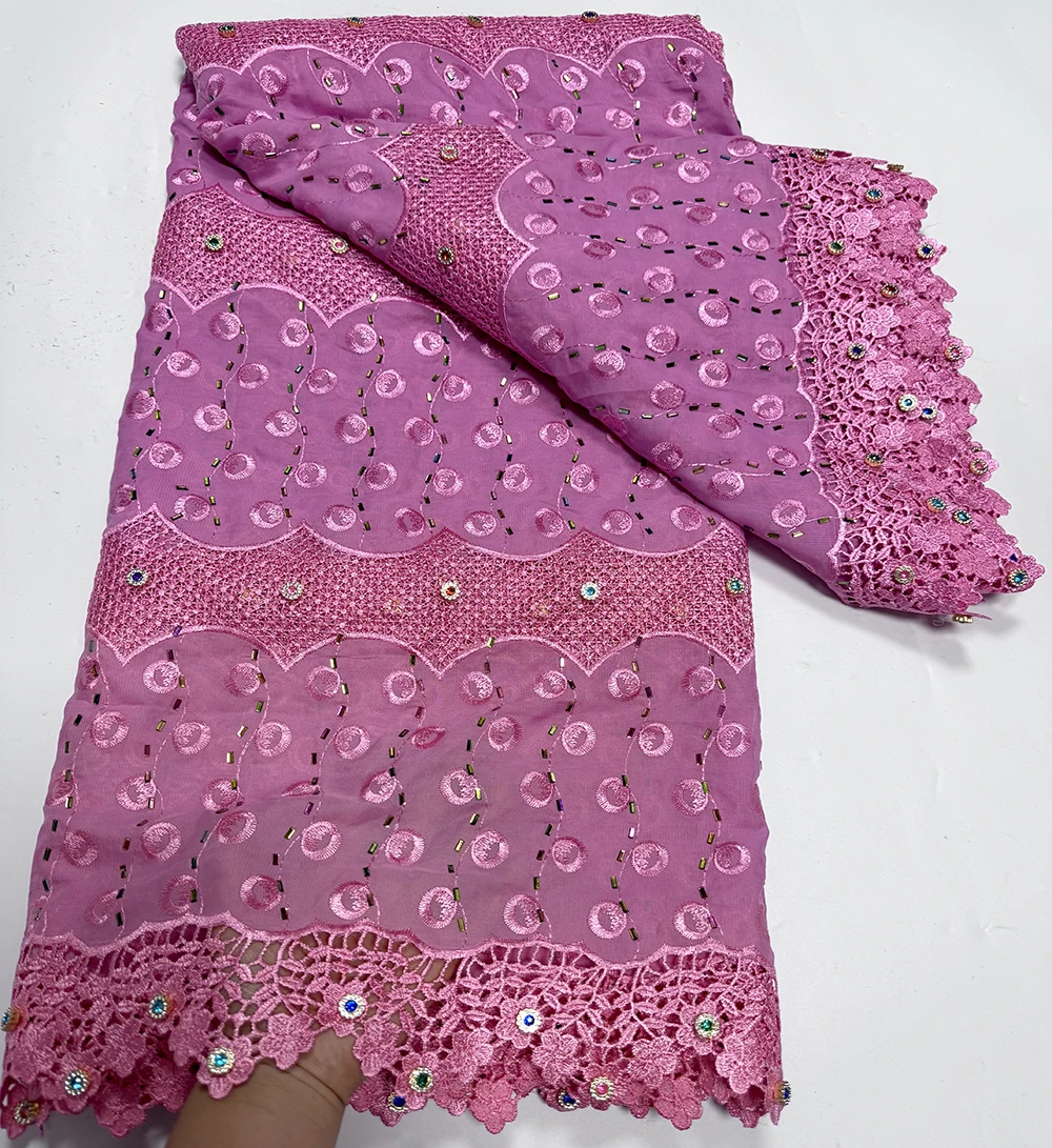 Newest African Swiss Voile Lace With Water Soluble Lace Fabric With Stones Embroidery High Quality Nigerian Women Dresses