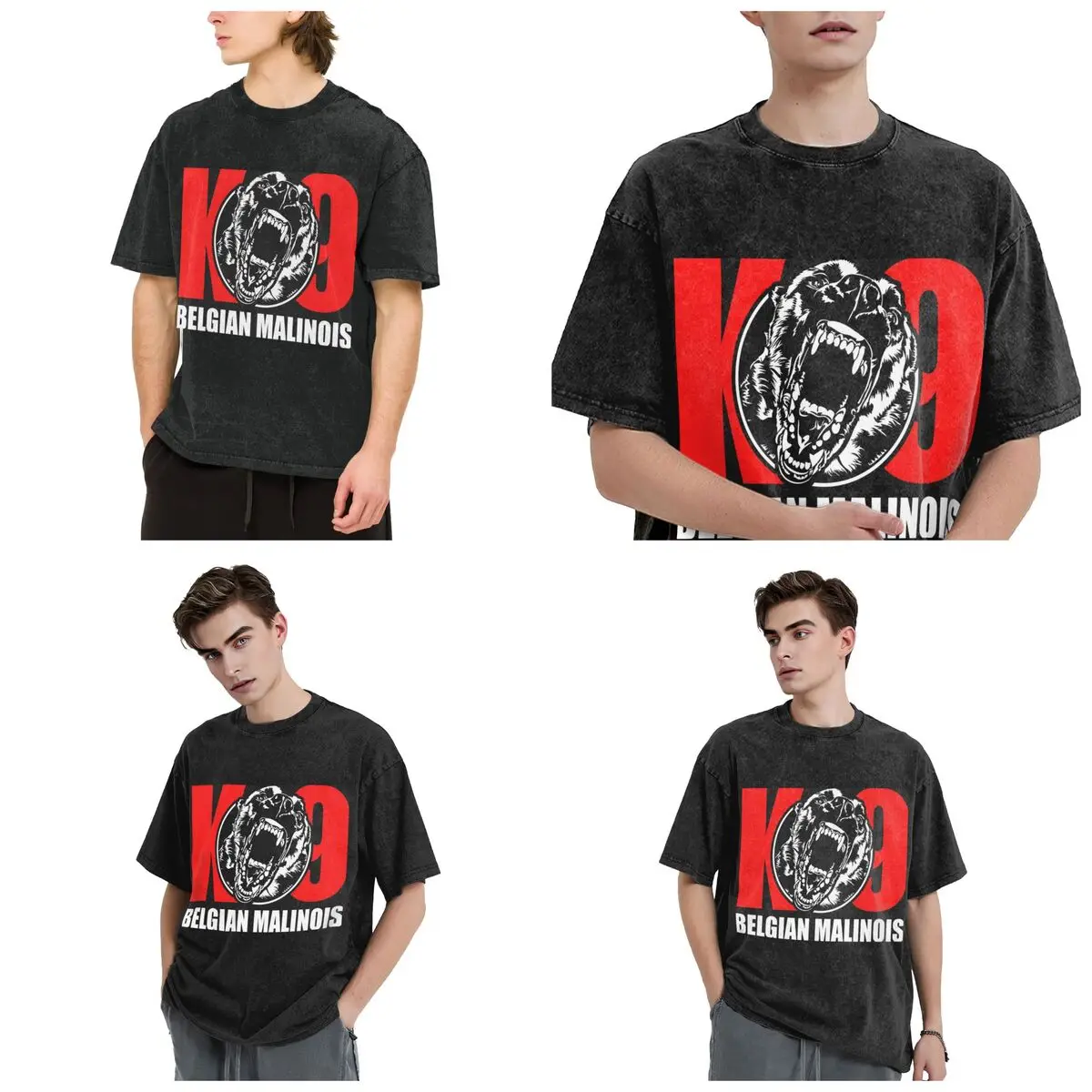 K9 Belgian Malinois Maligator Hip Hop Short Sleeve T-Shirts Washed Tops Tees Streetwear T Shirt Printed for Men Women