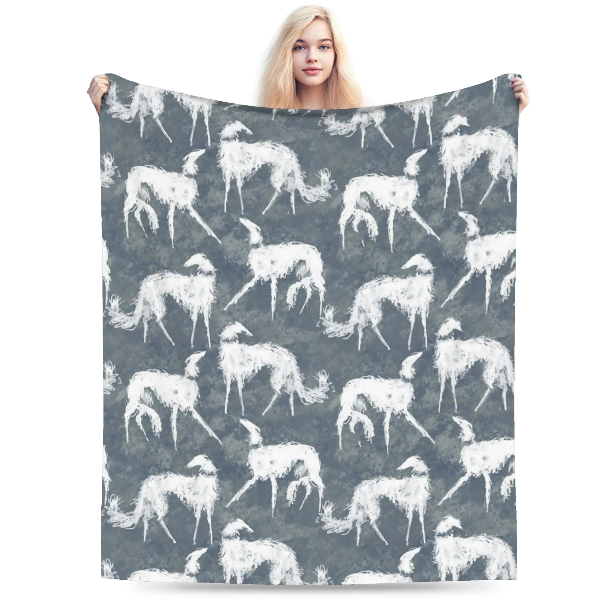 White Borsois Blankets Fleece Greyhound Whippet Sighthound Dog Multi-function Ultra-Soft Throw Blanket for Bed Couch Bedspreads