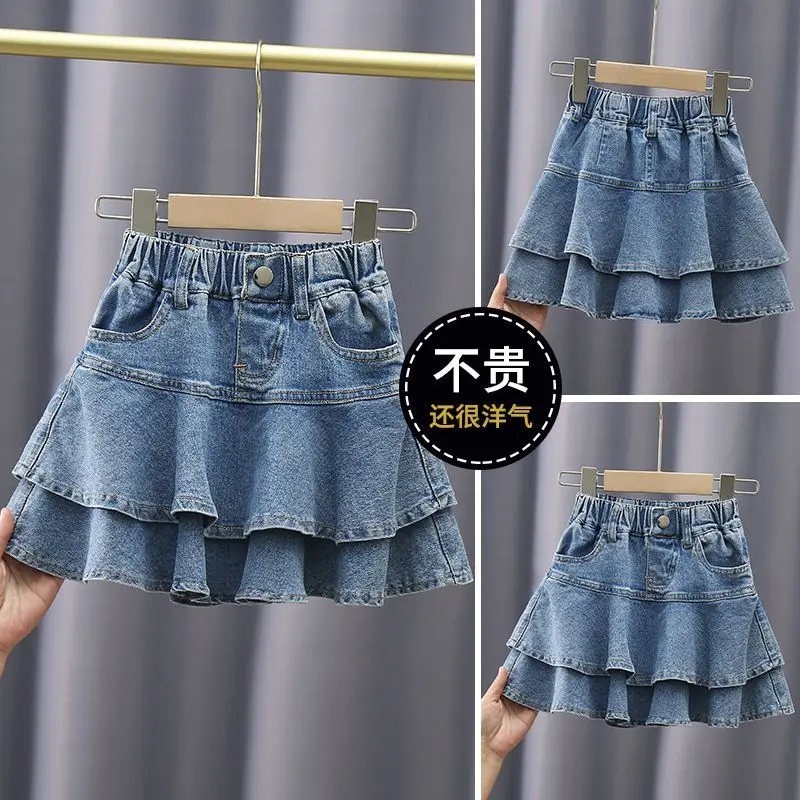 Girls Denim Skirts Vintage Jean Skirt 2024 New Blue Denim Skirts For Teenage Kids Clothing