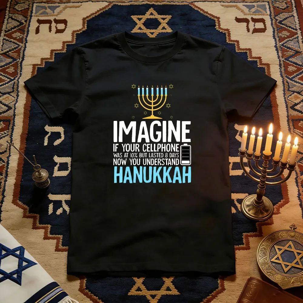Hanukkah Imagine Your Cellphone Chanukah Jew Men Women T-Shirt Casual cotton graphic t shirts Jewish festival Short-sleev