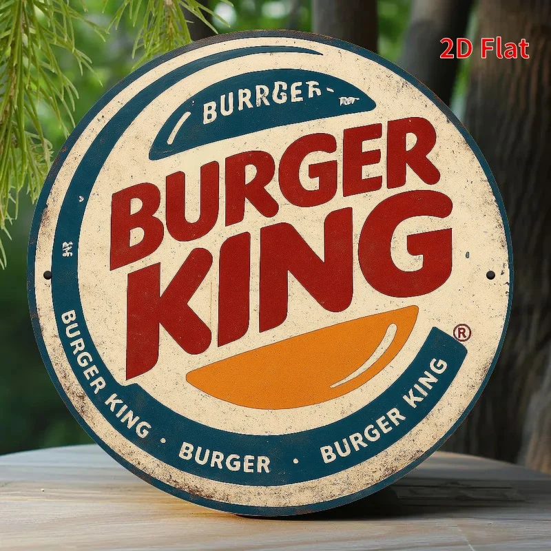 Burger King Retro Metal Sign - Red and White Burger King Logo Decoration - Suitable for Home, Office, Garage, Café