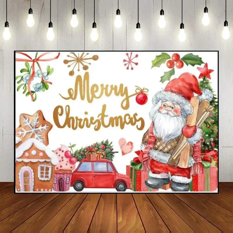 

Merry Christmas Sleigh Baby Shower Background Banner Photo Party Photography Backdrops Santa Custom Birthday Backdrop Eve Snow