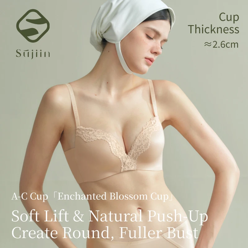 SUJIIN Push Up Small Chest Bras Sets for Women Summer Sexy Lace Plunge No Underwire Supportive Bra and Panty Female MX322+N194