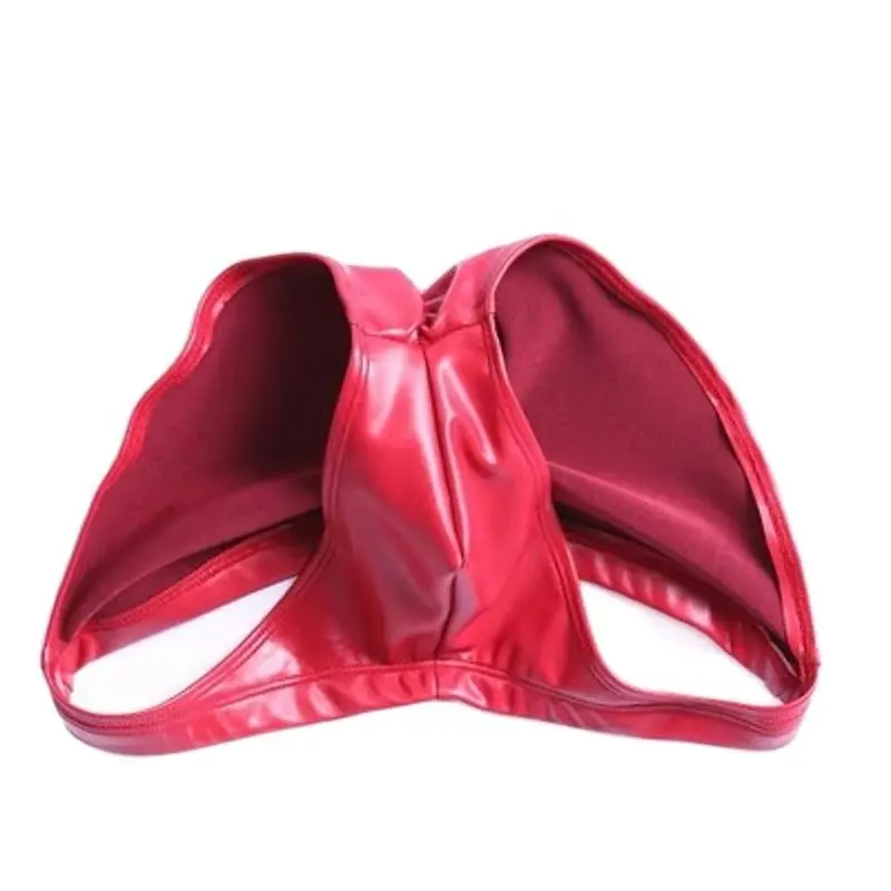 

Plus Size Stretch Briefs Man Underwear PU Package Hip U Convex Pouch Briefs G-String Low Waist Thong Gay Wear Erotic Undershorts