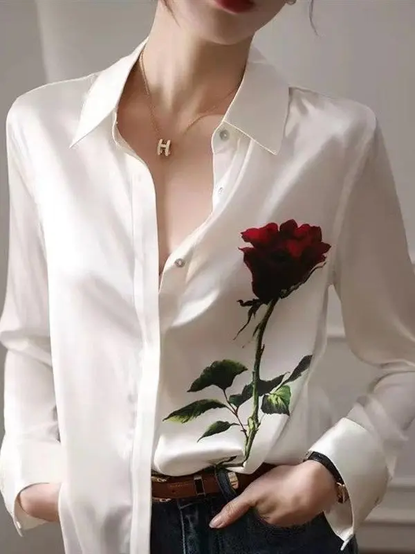 

Women's Heavy Silk Shirt Long Sleeve Cleanfit Style Polyester Fiber Non-deformable Thin Autumn Collection Flip Collar Design