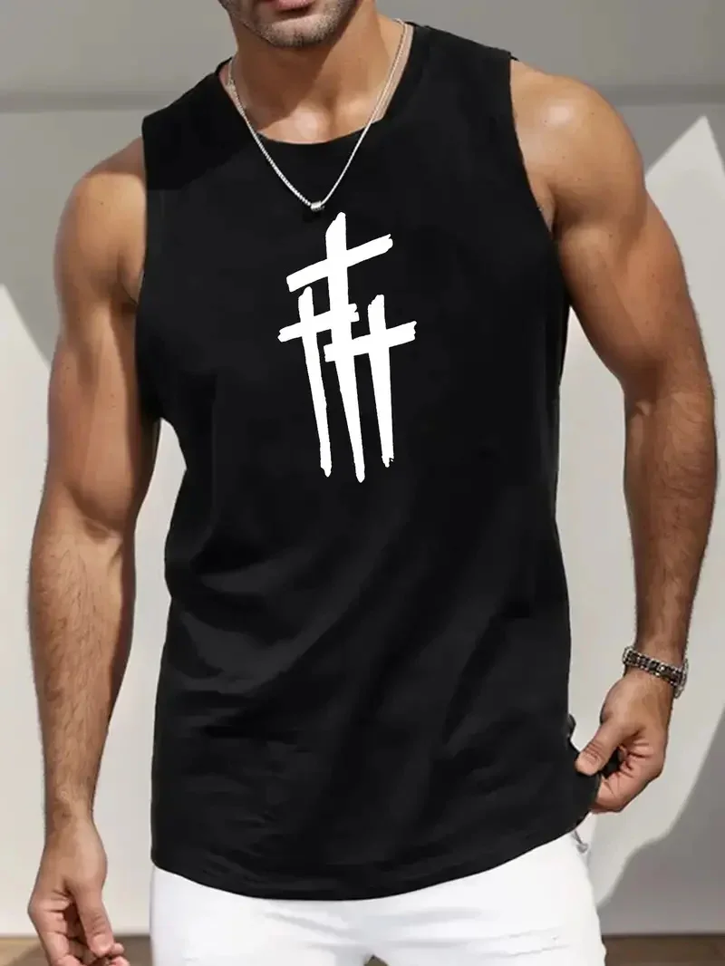 Summer Simple Letter Print Men's Round Neck Tank Top Gym Fitness Training Sports Vest Plus Size Man Sleeveless Shirt Casual Tees image 2