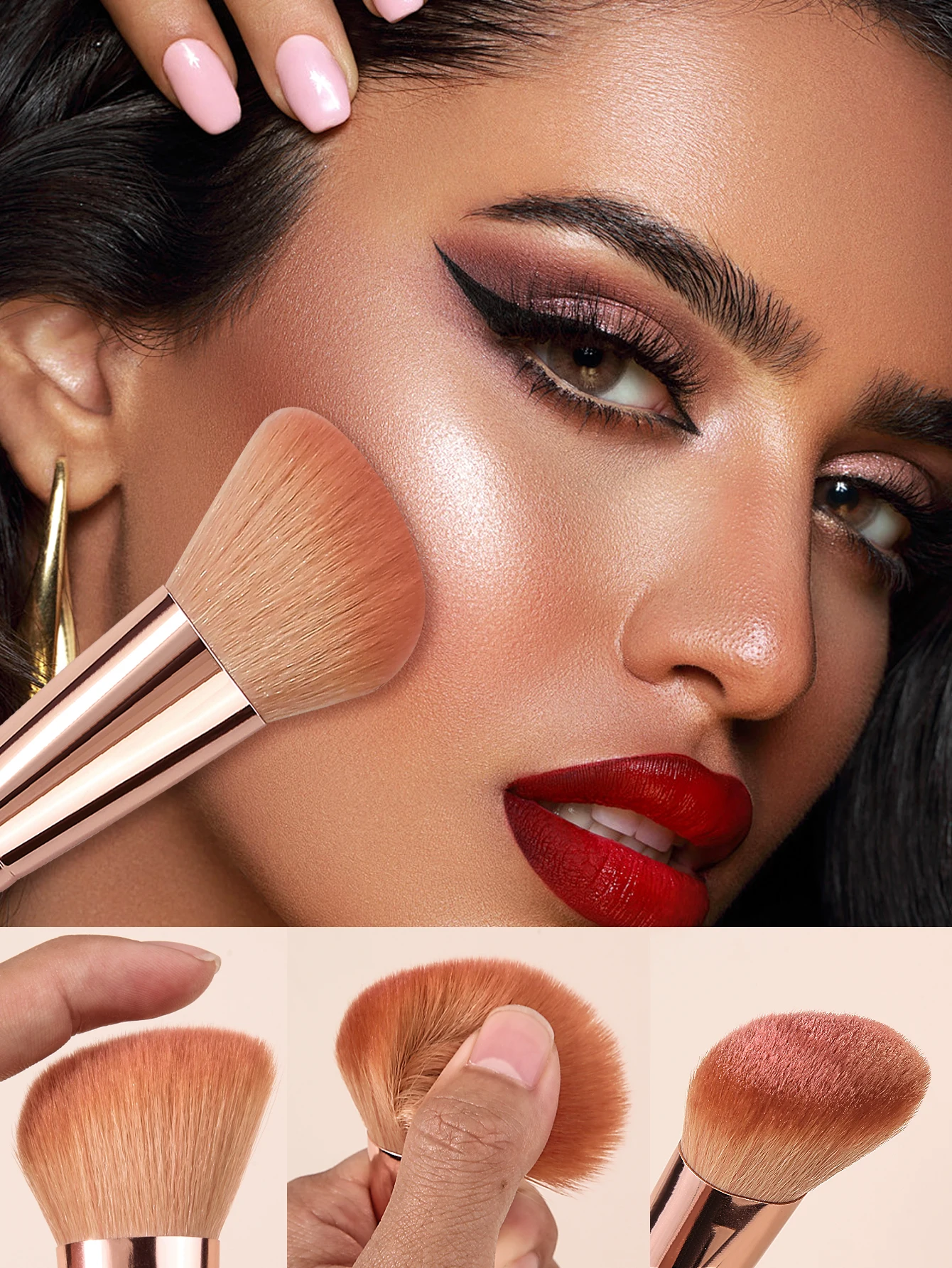 Ein einzelner, multifunktionaler, umweltfreundlicher, geneigter Make-up-Pinsel mit Holzgriff ist ein Beauty-Tool für Anfänger
