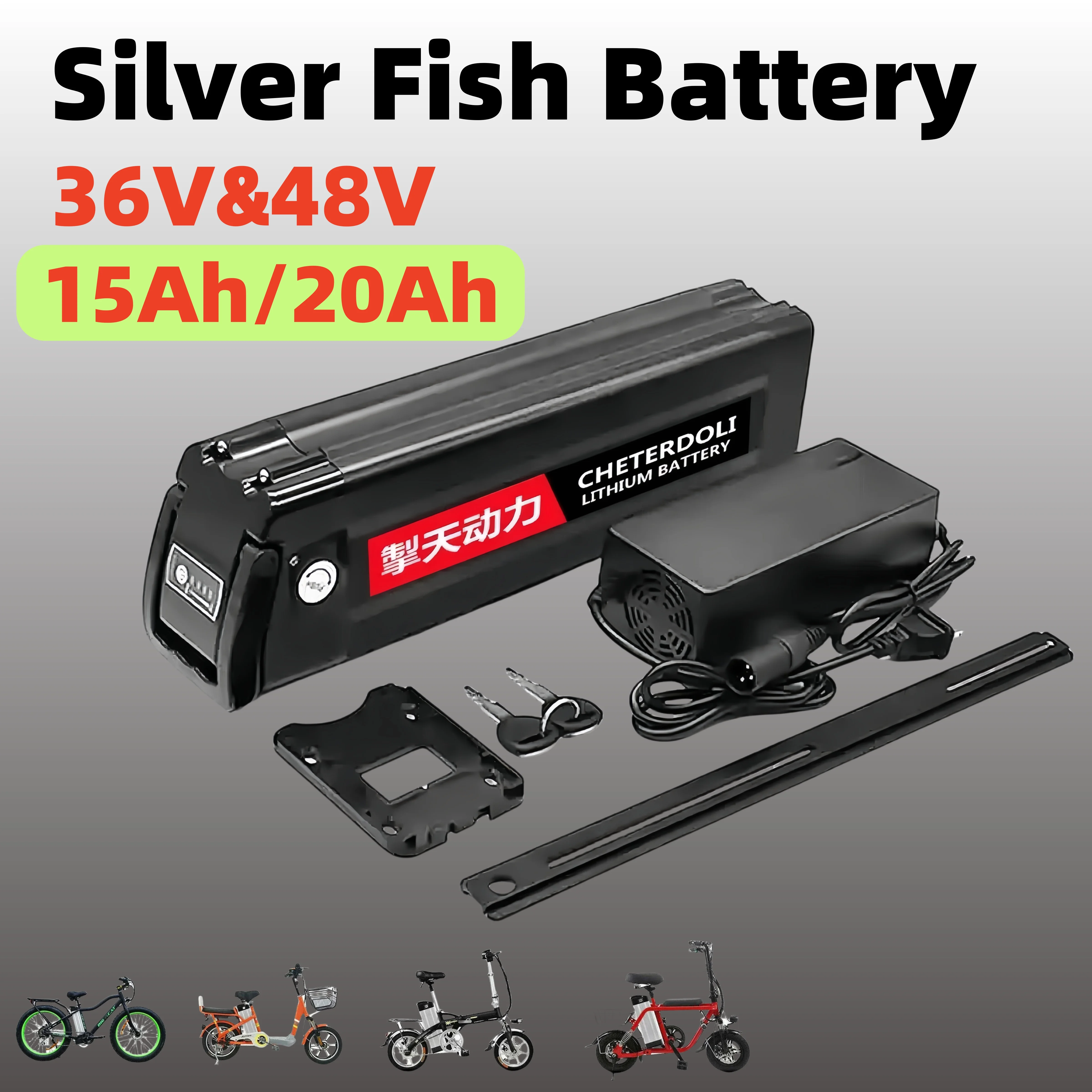 

36V 48V 20AH 15AH Silverfish battery pack for 800W 500W 250W motor 24V 36V 48V18650 Battery Pack+Charger