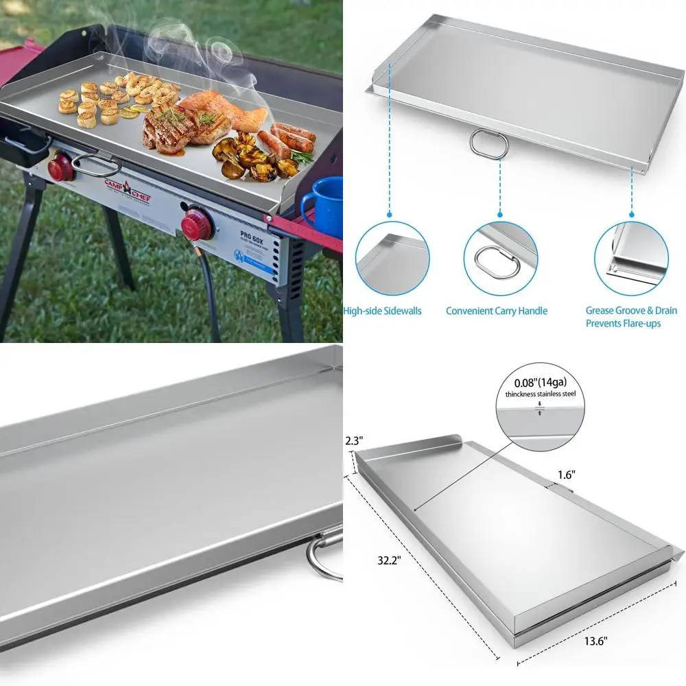 

Stainless Steel Griddle Replacement with Handle for 14 2-Burner Stove Cooking System and Similar Grills