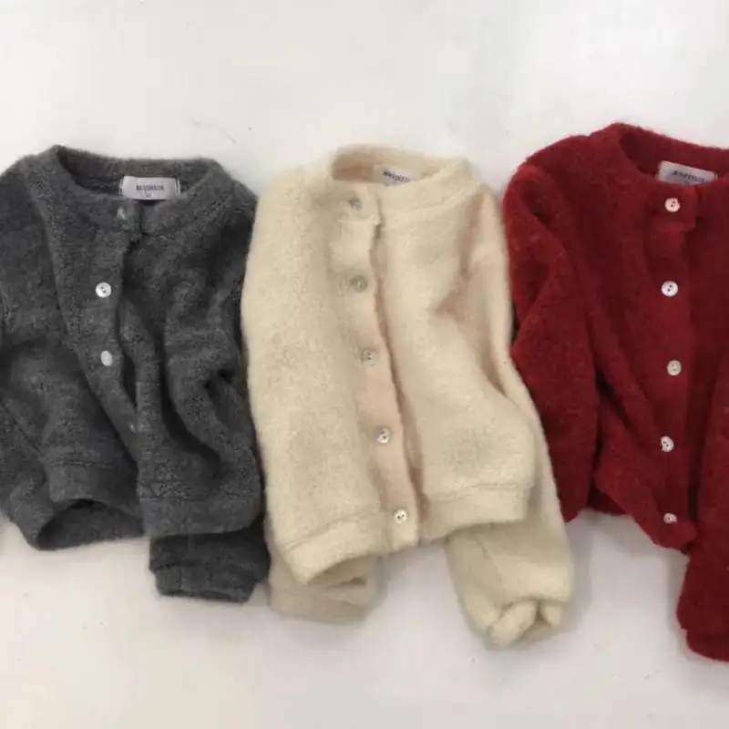 2024 Autumn New Baby Long Sleeve Knit Coat Solid Simple Infant Girl Sweater Cardigan Toddler Casual Knitted Jacket Baby Clothes