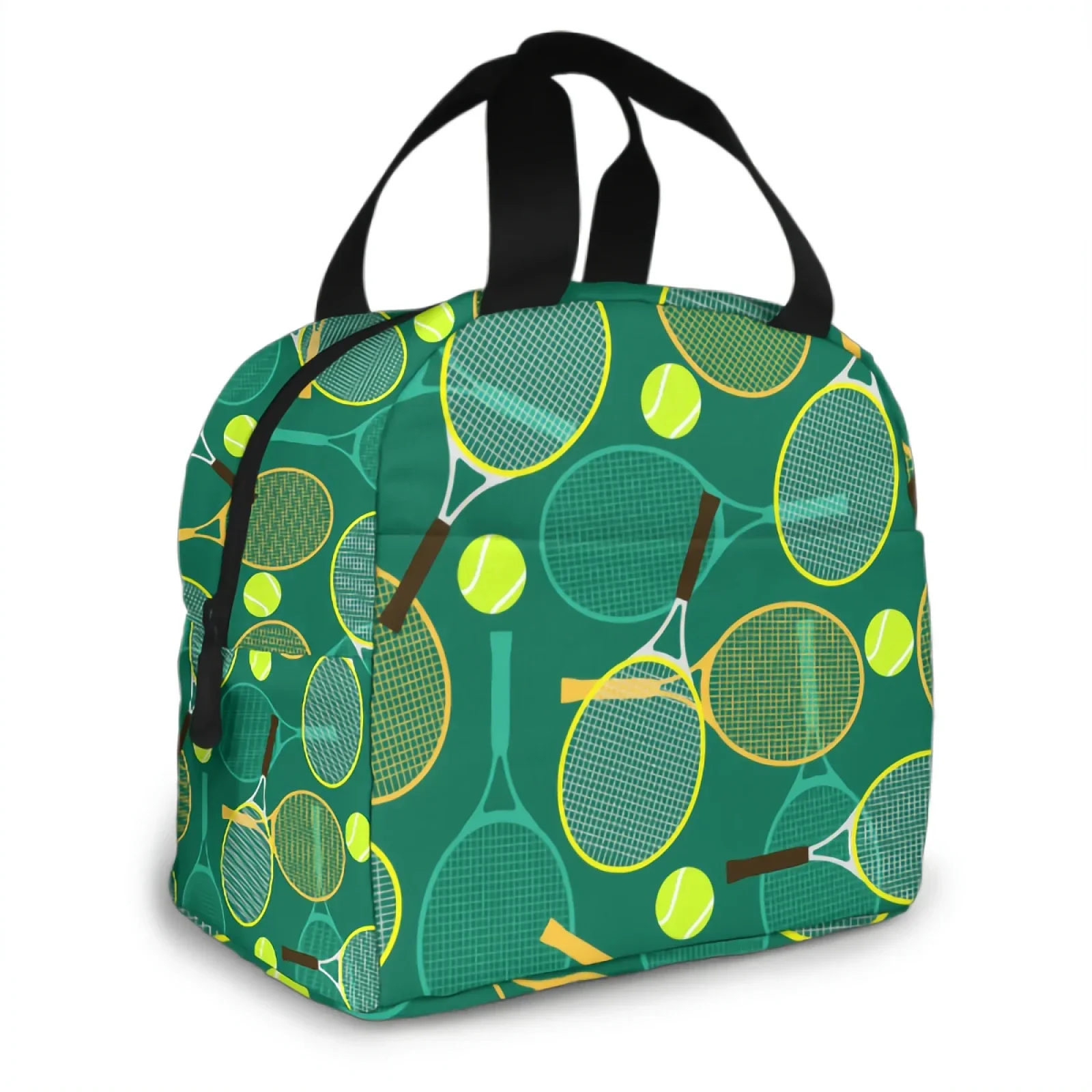 Tennisrackets and Tennis Insulated Lunch Bag Thermal Bento Tote Bag Reusable Lunch Container for Women Men School Office Work