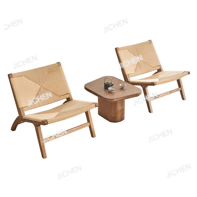 

Wabi-sabi style rattan braided one table and two chairs, B&B hotel, log coffee table, creative side table, coffee table, tea ta
