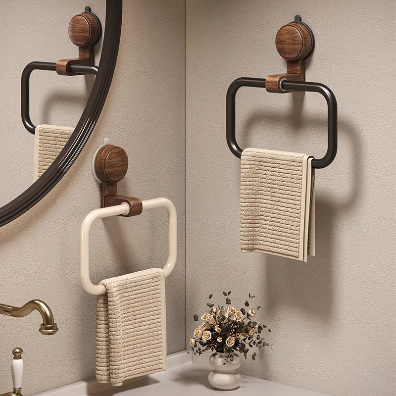 

LTT suction cup walnut towel rack antique style non-punching wall hanging bathroom towel rack