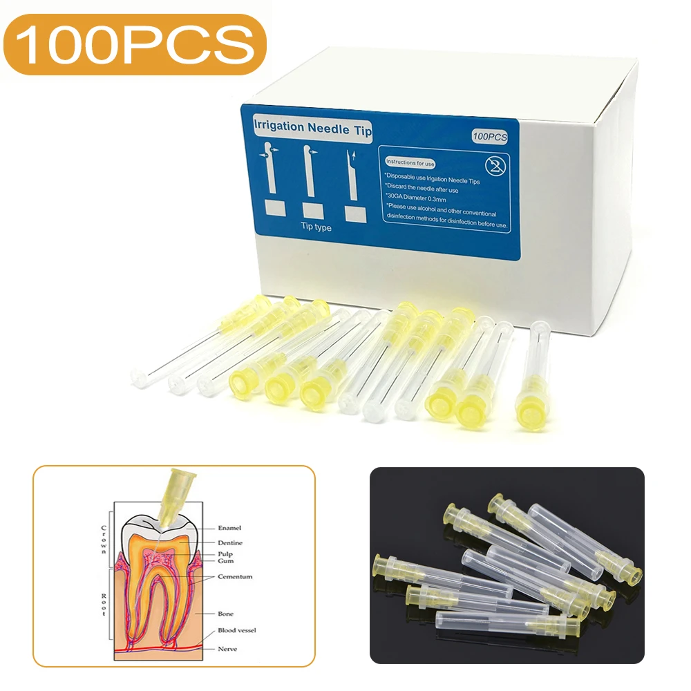 100Pcs Dental Irrigation Needle Tips Dental Endo Irrigation Needle Tip 30GA End-Closed Side Hole Endo Syringe