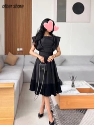 Other Shore Elegant Vintage Simple Sexy Black Ruffle A-Line Summer Customize Formal Occasion Prom Dress Evening Party Gowns