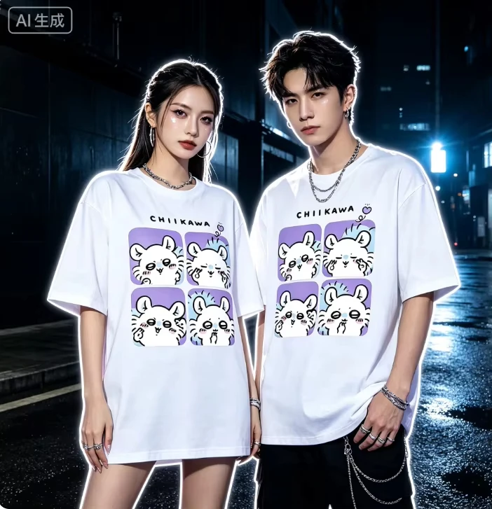 2026 Chiikawa 4-Panel Comic T-Shirt Cute Kawaii Emoji Style Unisex Oversize Loose Casual Short Sleeve Top for Men Women