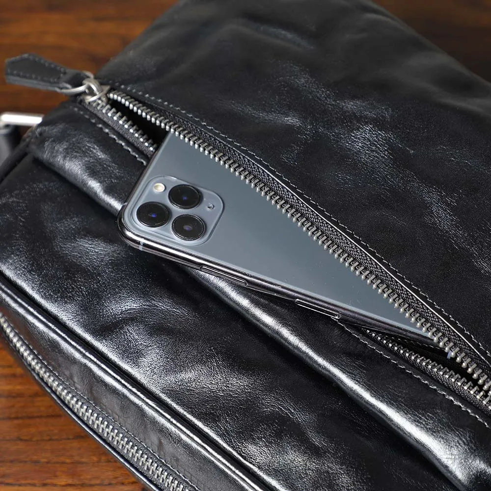 Echte Leder-Umhängetasche für Herren, einfache Rindsledertasche, hochwertiges, pflanzlich gegerbtes Leder, modischer Casual-Stil. – Detail 17