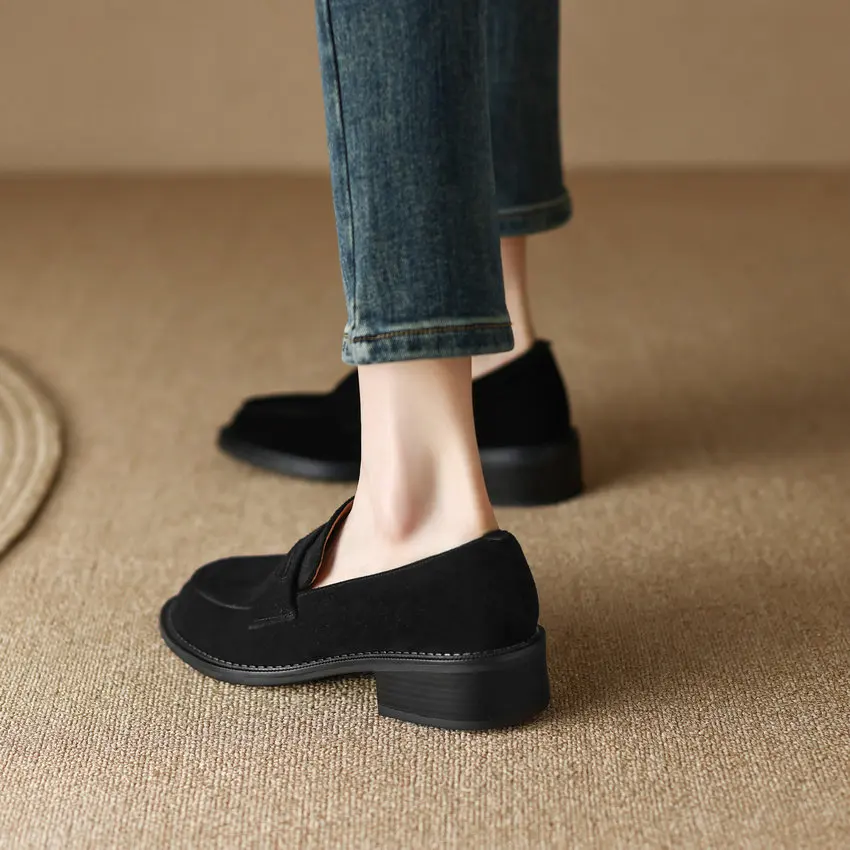 QUTAA 2023 Frühling Sommer Arbeits Lässig Frauen Pumpen Klassische Med Heels Aus Echtem Leder Schuhe Frau Retro Stil Größe 34-42