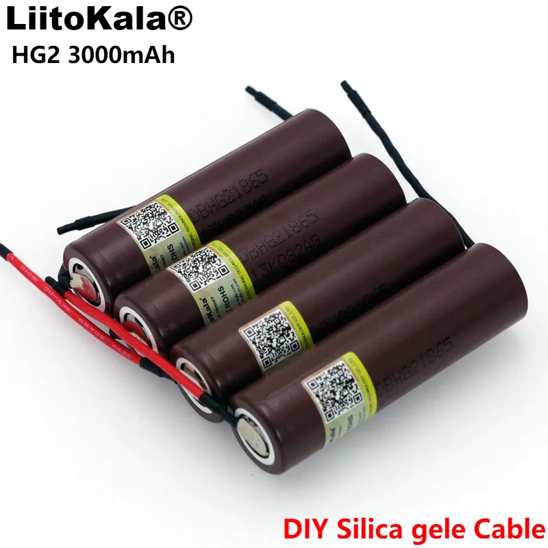 Hot Liitokala HG2 18650 3000mAh Rechargeable battery 18650HG2 3.6V discharge 20A dedicated batteries+DIY Silica gel Cable