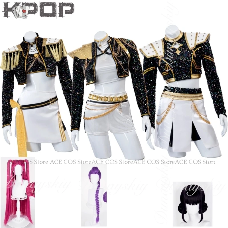 

KPop Demon Hunters Movie Zoey Rumi And Mira Cosplay Three Characters With The Punk Black Singing Clothes Cosplay Costume All Set